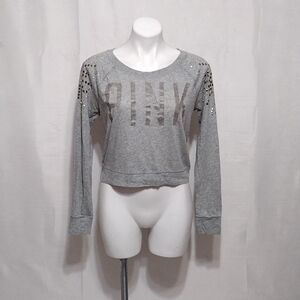 PINK Victoria's Secret Cropped Studded Raglan Top Long Sleeve Y2K Streetwear M